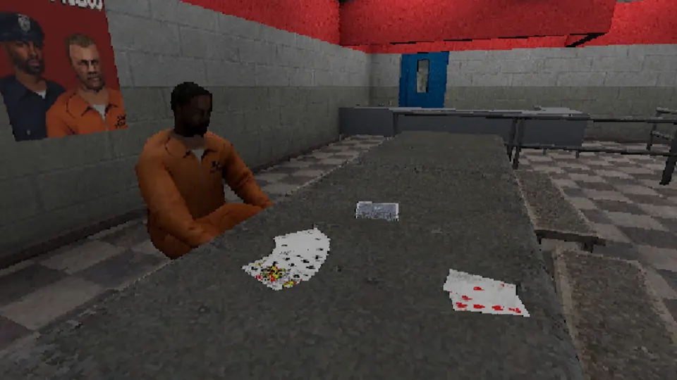 The Yard: Escape from Prison: Inmate playing cards at a cafeteria table